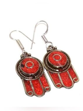 1990’s‎ Y2K Red Coral 925 Silver Earrings For Pierced Ears, Unworn